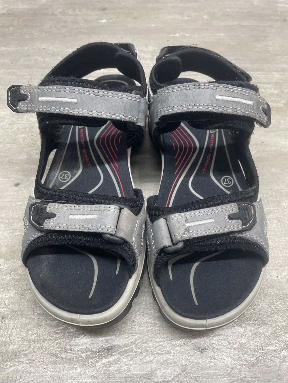 Ecco Youth Gray and Black Adjustable Strappy Sandals